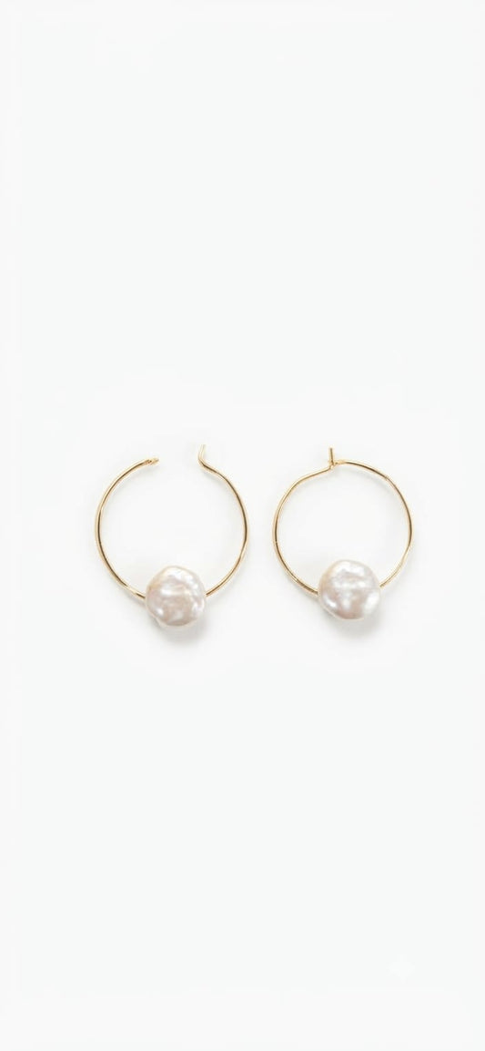 Gold Hoop with Faux Pearl 30 mm