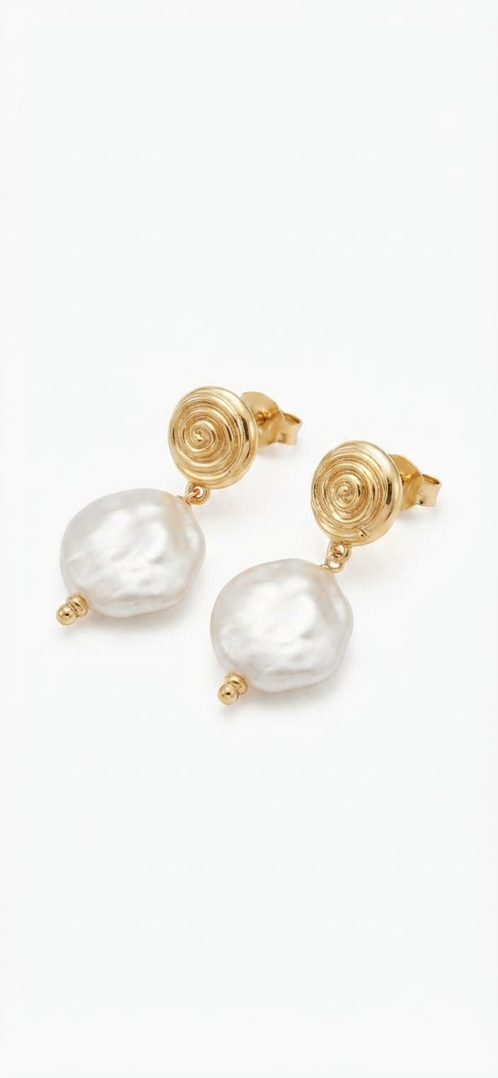 Pendientes Perla y Espiral Dorado