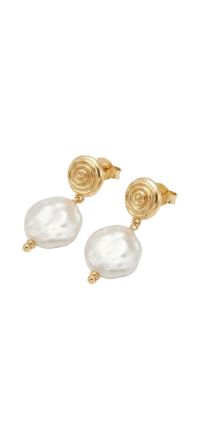 Pendientes Perla y Espiral Dorado