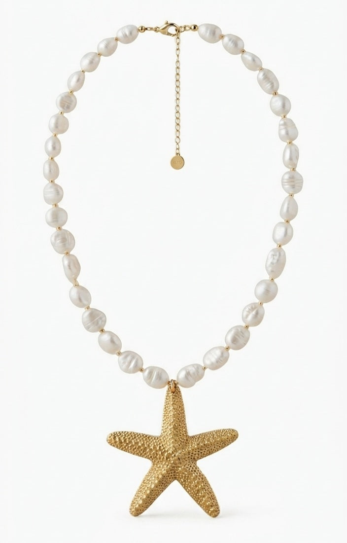 Collar Perlas Barrocas con Estrella de Mar Dorada