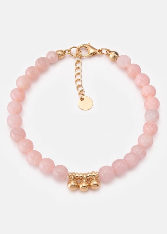 Pulsera de ópalo rosa con centro de filigrana de acero