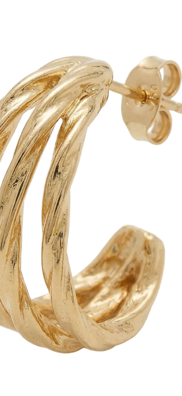 Pendientes aro triple dorado puestos modelo