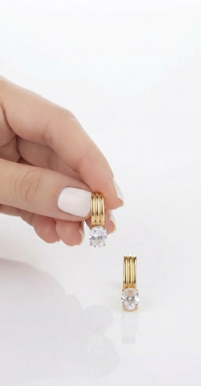 Aros rectangulares acero dorado cristal oval par sueltos