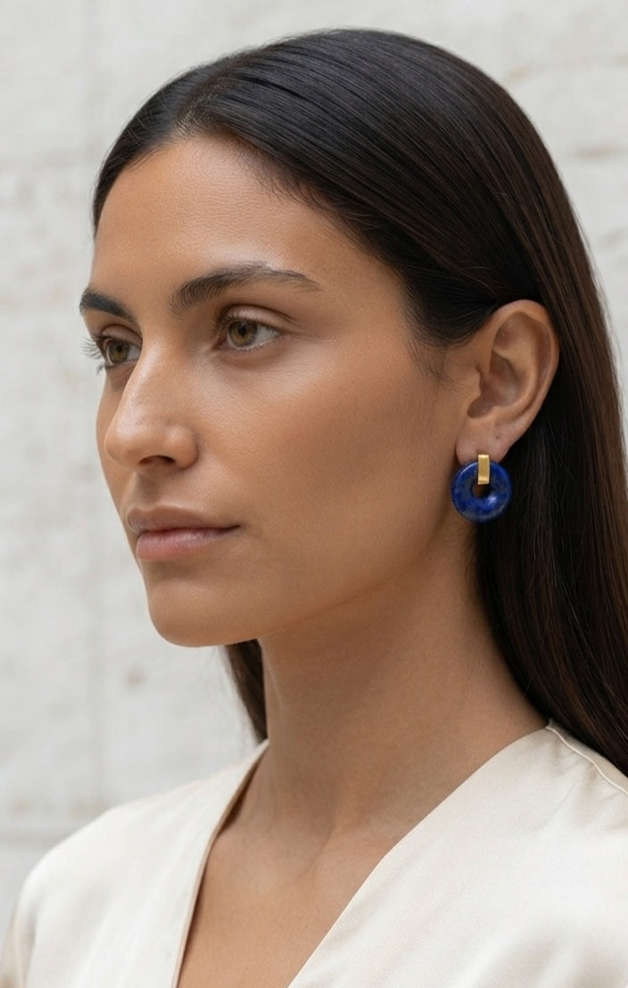 Pendientes Lapis Lázuli Donut Acero Bañado en Oro
