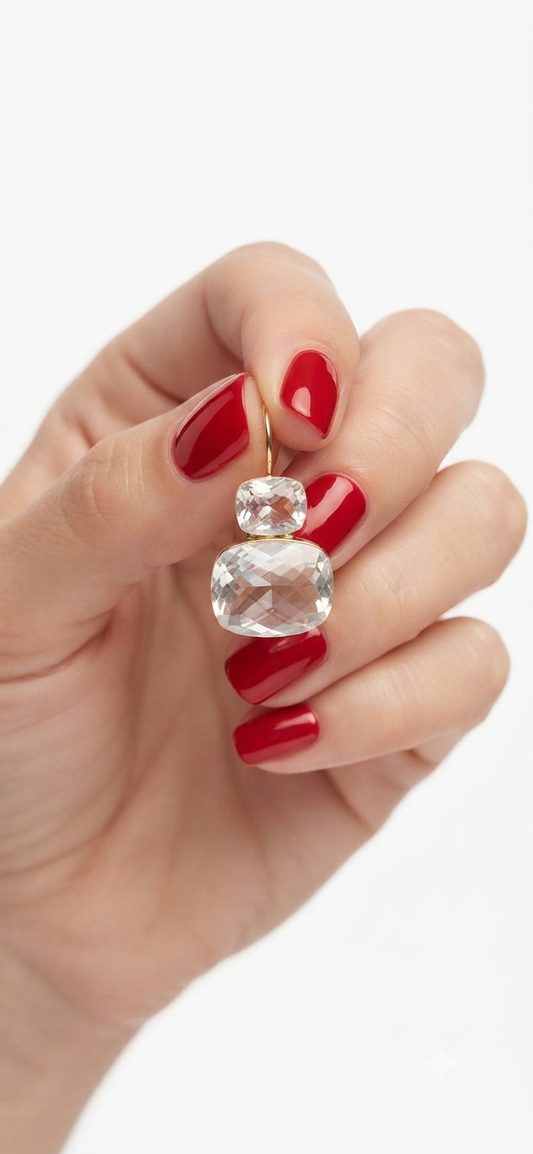 Pendientes de Cristal Facetado con Montura de Acero Dorado