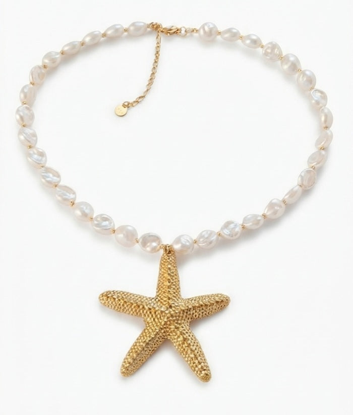 Collar Perlas Barrocas con Estrella de Mar Dorada