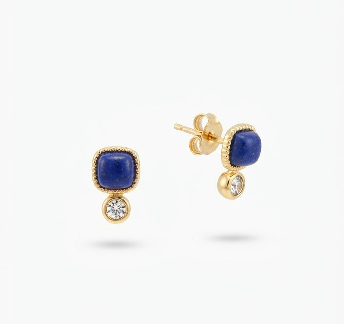 Pendientes de Lapis Lázuli Natural con Montura de Acero Dorado