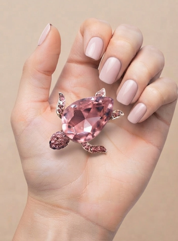 Broche Tortuga Aleación Cristal Rosa