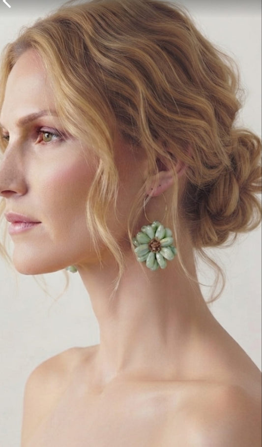 Green Daisy Earrings | Resin 50mm