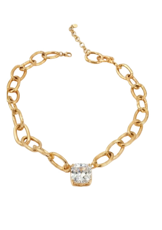Gargantilla Eslabones | Acero Dorado y Cristal