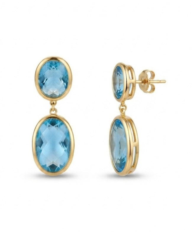 Pendientes Doble Oval Aguamarina Dorado