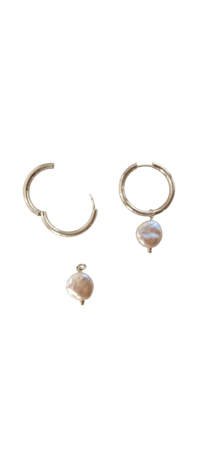 30mm Gold Plated Stainless Steel Hoop Earrings with Synthetic Pearl Pendant