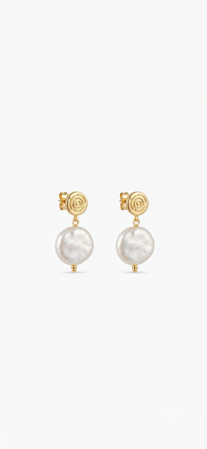 Pendientes Perla y Espiral Dorado