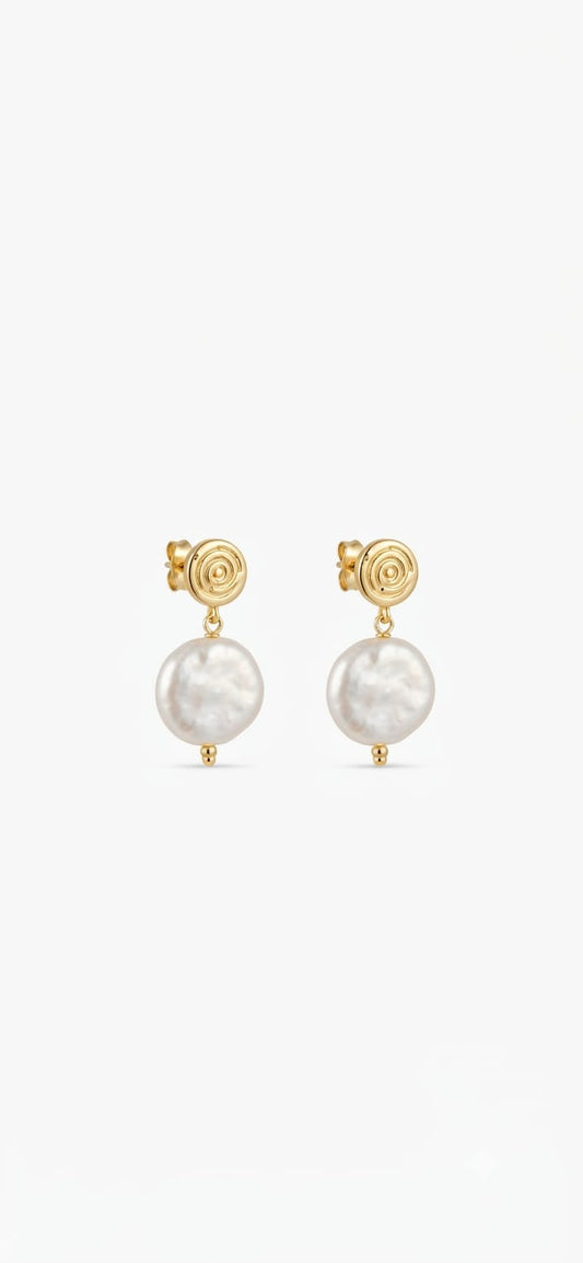 Pearl and Gold Spiral Earrings