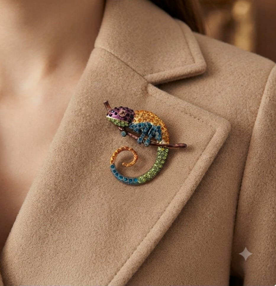 Broche Camaleón de Aleación con Cristales Strass Multicolor