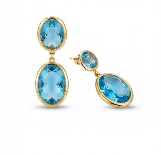 Double Oval Aquamarine Gold Earrings