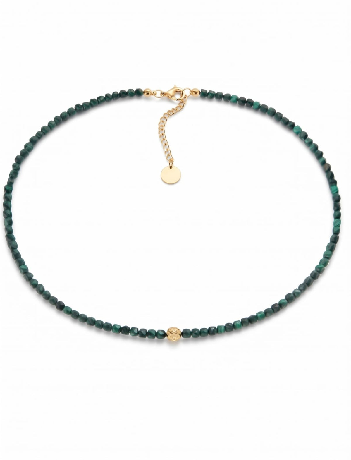 Collar de malaquita puesto de espaldas