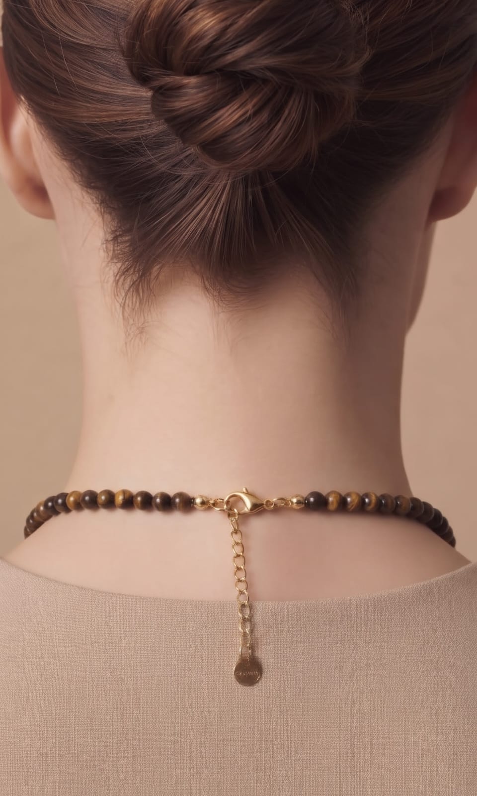 Collar de ojo de tigre de 4 mm con colgante de acero quirúrgico