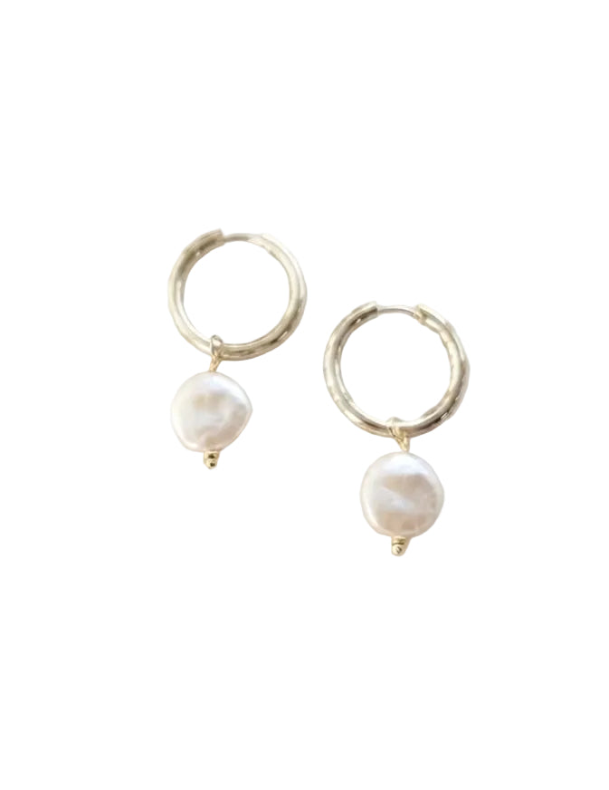 Gold Hoop Earrings with Synthetic Pearl