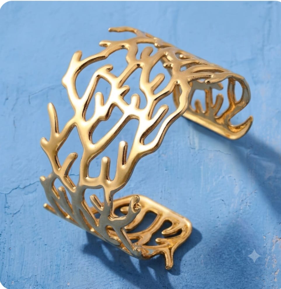 Brazalete coral acero bañado en oro