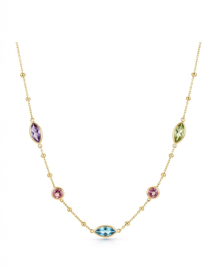 Gargantilla Multicolor Acero Dorado con Cristales Facetados