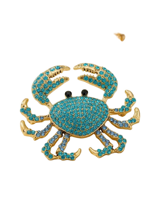 Broche Cangrejo - Aleación Bañada en Oro con Cristales Turquesa