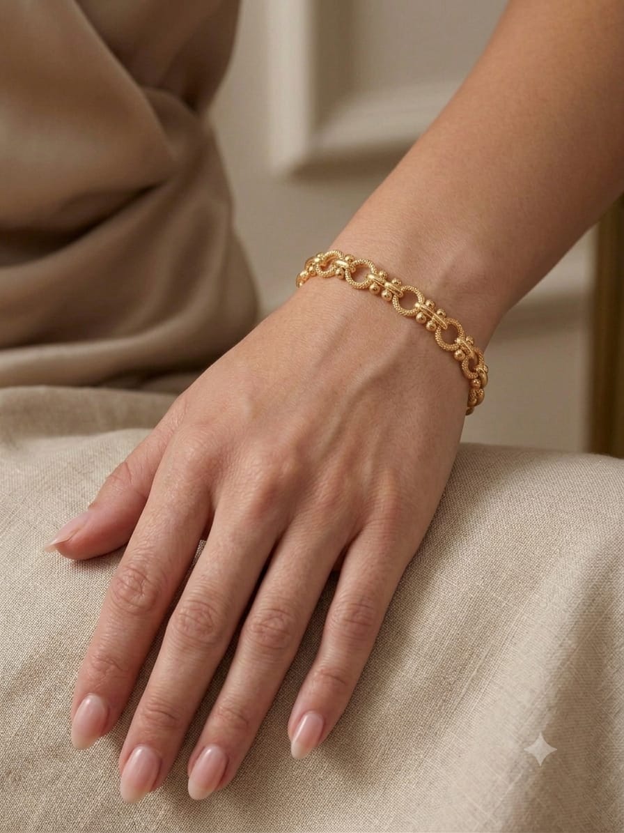 Pulsera de Eslabones Círculo - Acero Inoxidable Bañado en Oro