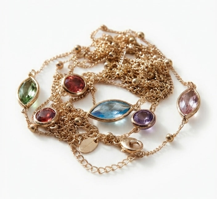 Gargantilla Multicolor Acero Dorado con Cristales Facetados