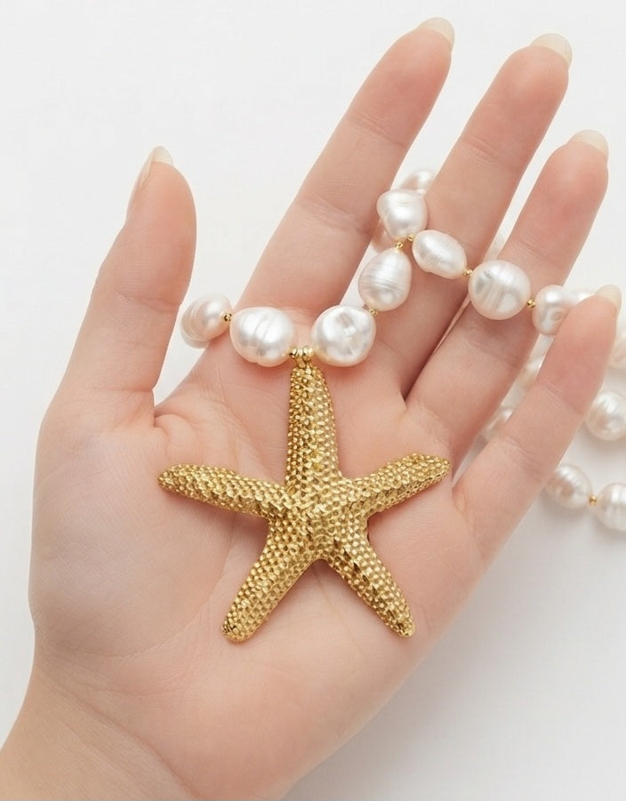 Collar Perlas Barrocas con Estrella de Mar Dorada