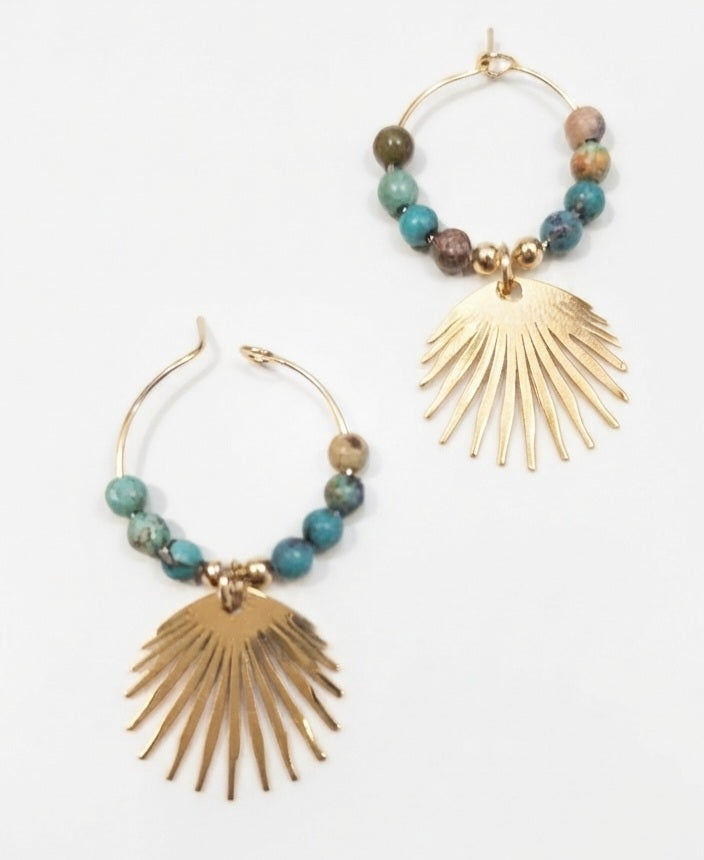 Pendientes Turquesa Natural Anhui con Colgante Sol Dorado