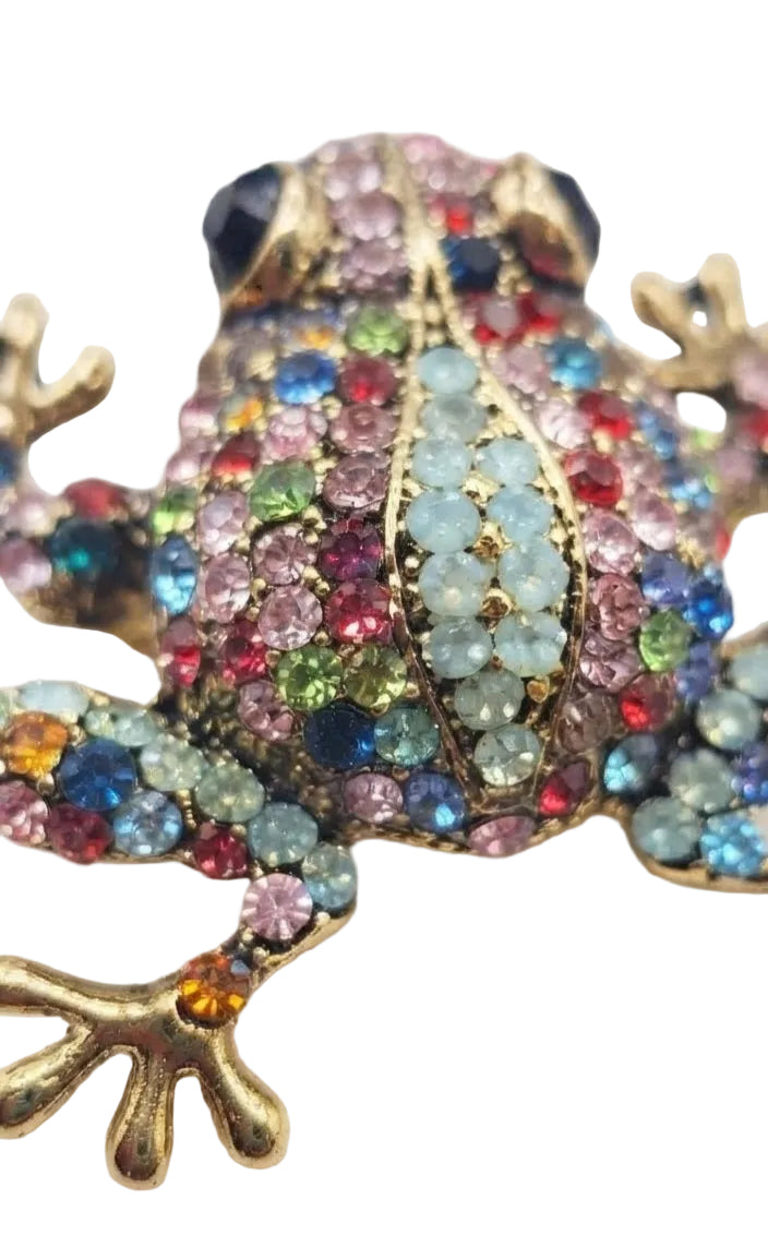 Broche rana cristales multicolor - detalle macro cristales
