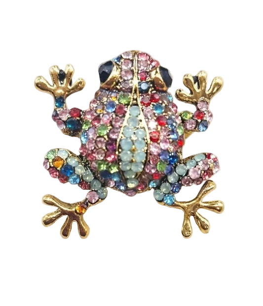 Broche rana cristales multicolor - vista completa frontal