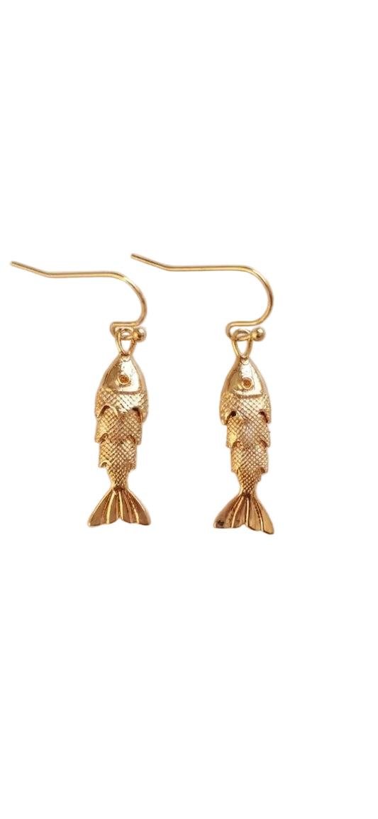 Articulated Fish Gold-Plated Steel Earrings