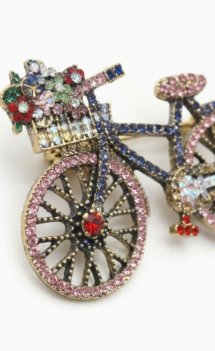 Broche bicicleta aleación multicolor - detalle macro cristales