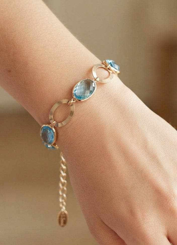 Pulsera Acero Quirúrgico con Cristal Facetado Aguamarina