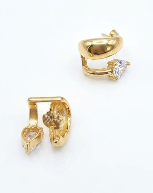 Pendientes doble aro con circonita dorado vista detalle trasera