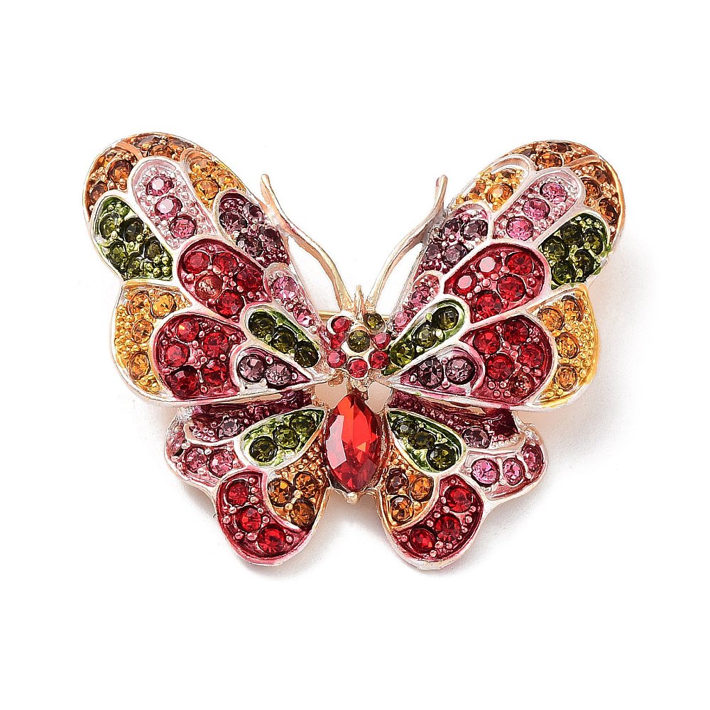 Broche mariposa cristales multicolor sobre fondo blanco