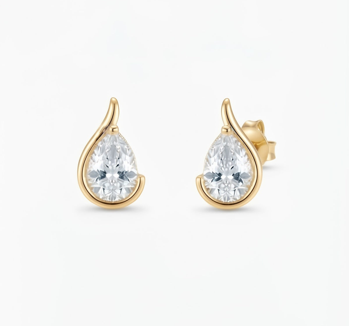 Pendientes gota circonita dorada vista frontal par