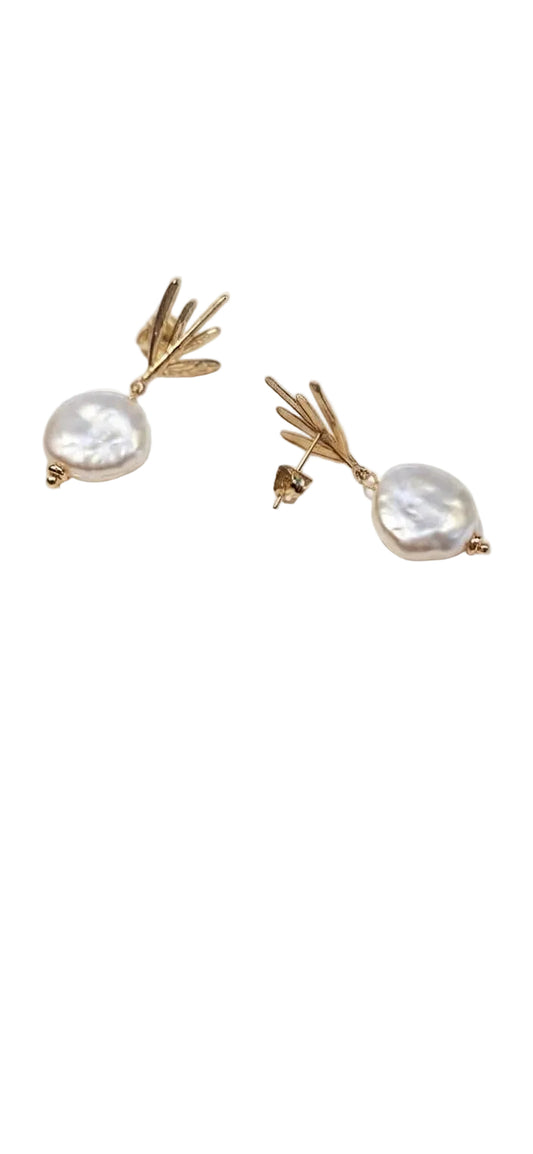 Golden Branch Pendant with Hanging Pearl 38 mm