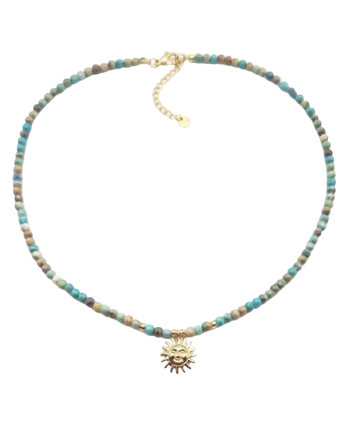 Collar turquesa Anhui colgante sol dorado - vista completa
