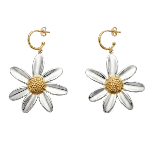 Pendientes margarita bicolor acero vista frontal par