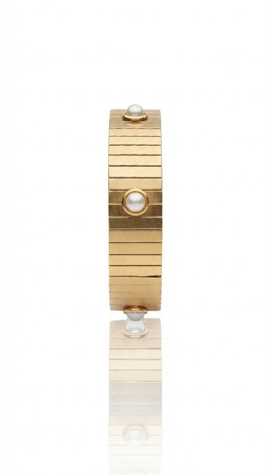 Pulsera Elástica Dorada con Perlas Sintéticas
