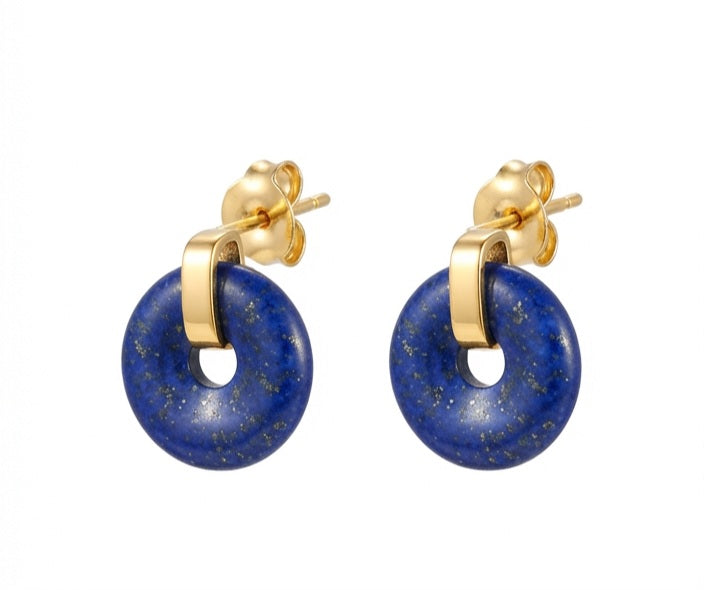 Pendientes Lapis Lázuli Donut Acero Bañado en Oro