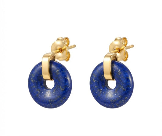 Pendientes Lapis Lázuli Donut Acero Bañado en Oro