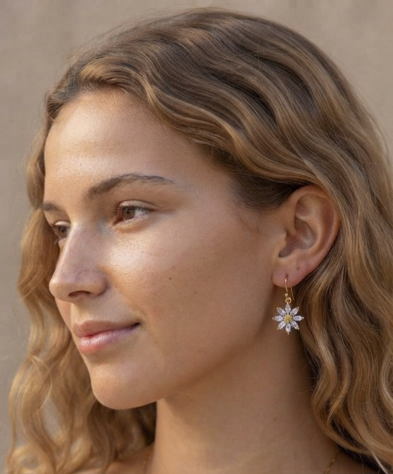 Pendientes Margarita Circonitas Cierre Hippie Dorado