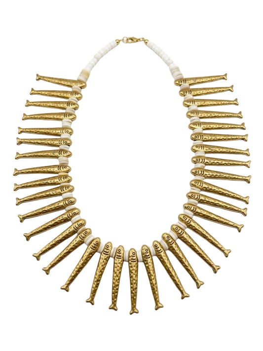 Collar Peces de Acero Bañado en Oro con Cuentas Miyuki