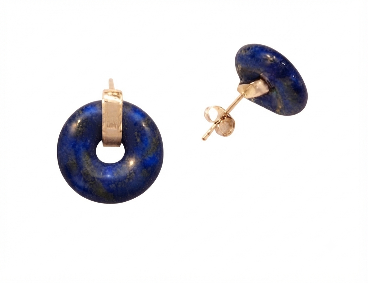 Pendientes Lapis Lázuli Donut Acero Bañado en Oro