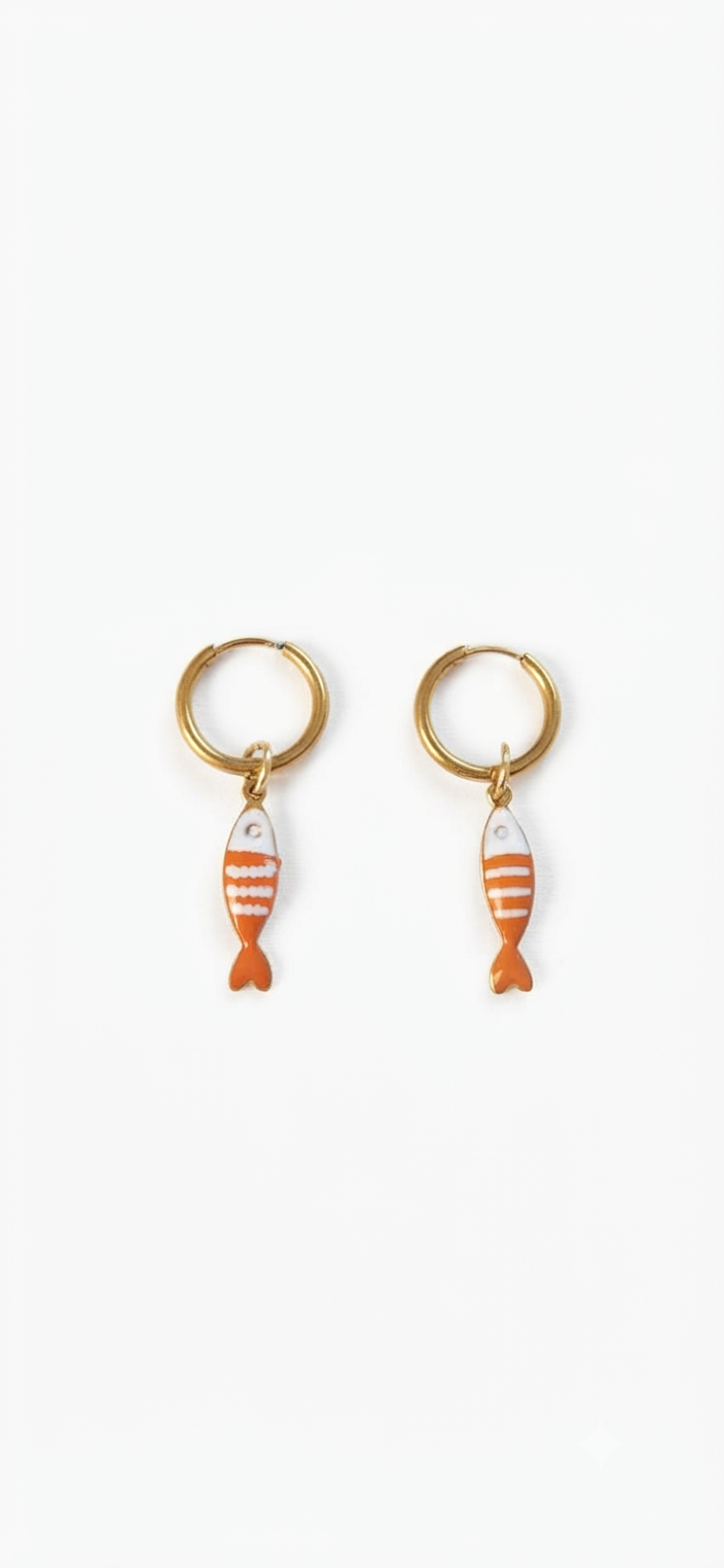 Pendientes aro pez esmaltado naranja
