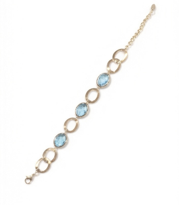 Pulsera Acero Quirúrgico con Cristal Facetado Aguamarina