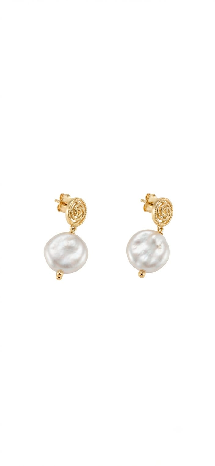Pendientes Perla y Espiral Dorado